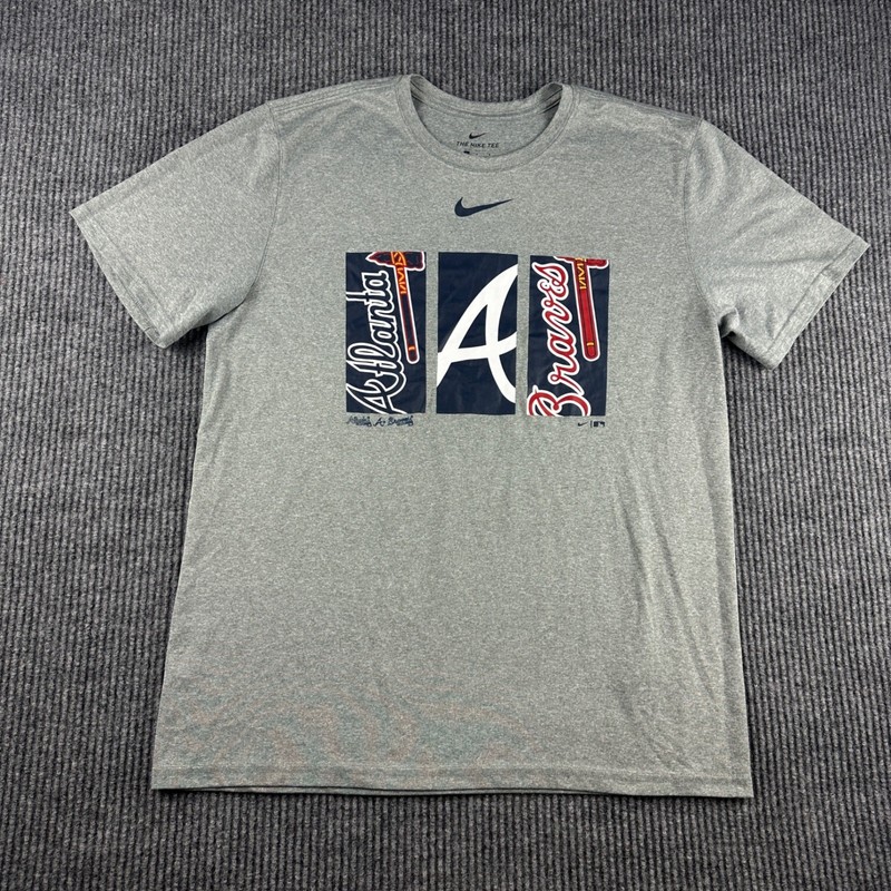 Nike Atlanta Braves Dri-FIT Gray Graphic T-Shirt Mens Large MLB Baseball Tee gallery