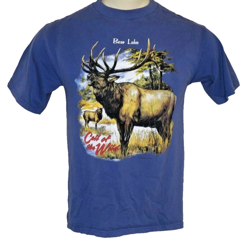 Vtg 90s Bear Lake Vacation Moose Call of the Wild Travel Nature T-Shirt Sz M