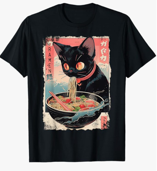Ramen Noodles Cat T-Shirt | Kawaii Japanese Anime Y2K Retro Funny Cats Tee