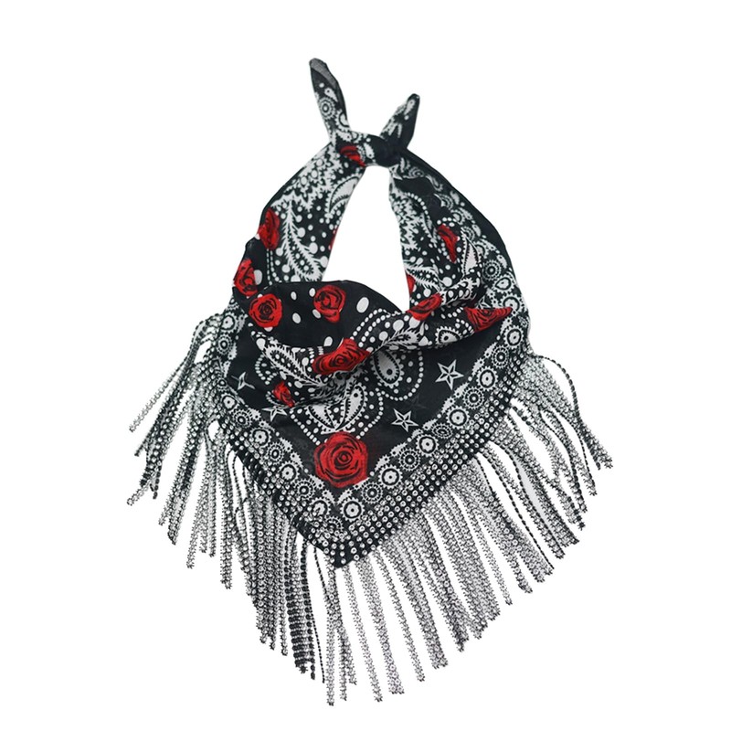 Women Tassels Bandana Rhinestone Fringe Scarf Shining Disco Rave Cowgirl
