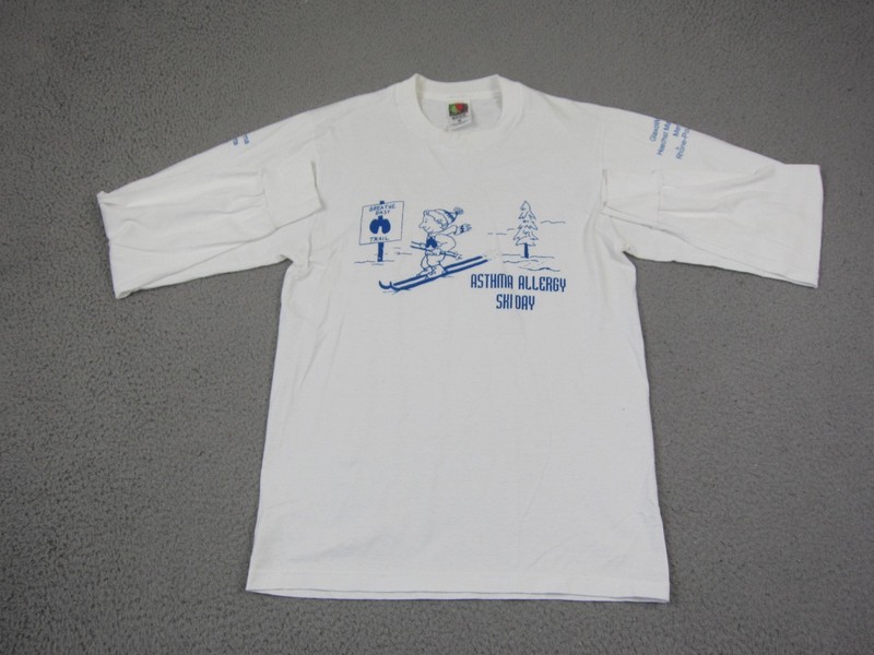 Vintage Ski Day Shirt Mens Medium White Awareness Graphic USA Asthma Allergy 90s