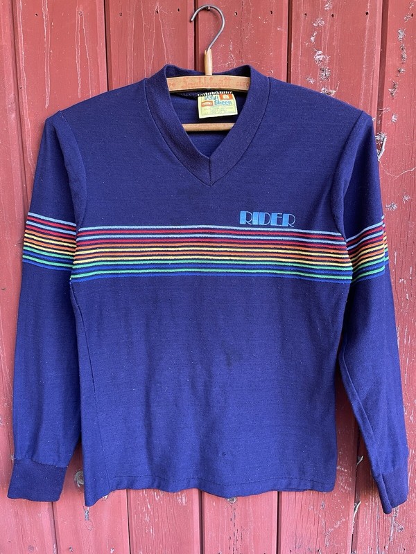 Vintage 70’s 80’s Velva Sheen Rainbow Stripe Shirt Rider University Yale