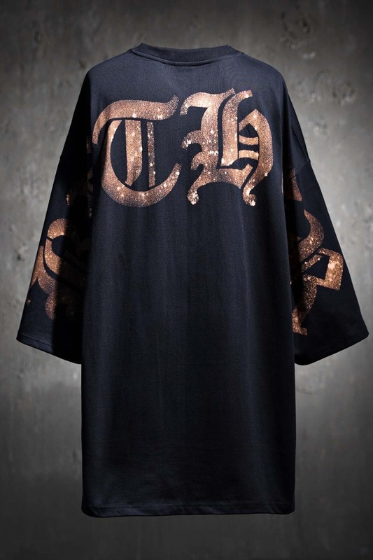 ByTheR Mens 10XL Oversized Cotton T-Shirt Bleach Lettering Black Free Size