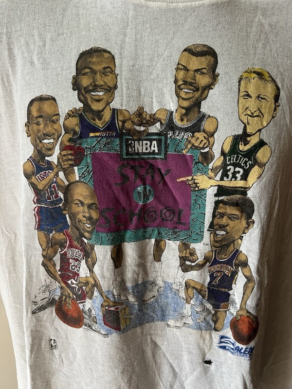 VTG 2 Sided Salem Sportswear NBA Stay in School Shirt L SHORT Jordan Bird Malone gallery