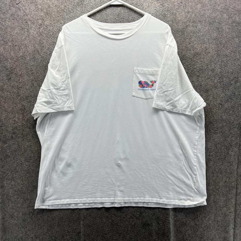 Vineyard Vines Shirt Mens 2XL White Floral Whale Pocket Tee Tagless Casual