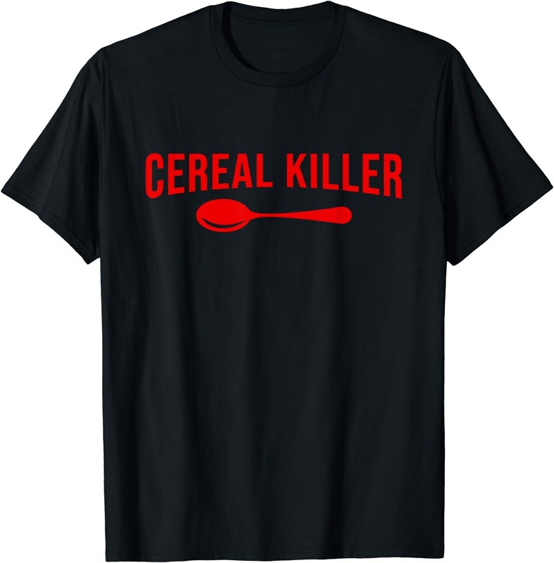 NEW LIMITED Funny Cereal Killer Spoon Breakfast Humor Horror T-Shirt