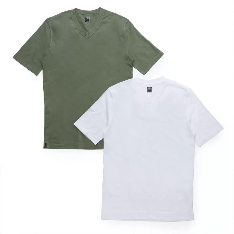 FEDELI Short Sleeve V-Neck T-Shirt 46 White Cotton