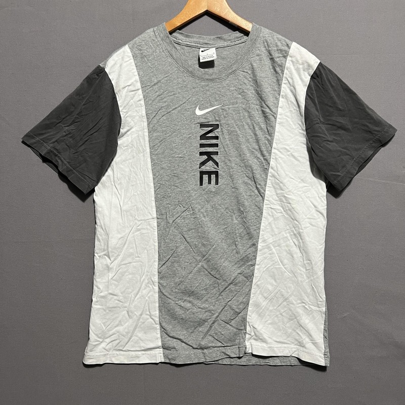 Nike Shirt Mens Large Gray White Vertical Logo Colorblock Graphic Tee T-Shirt