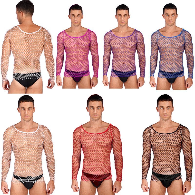 US Men Mesh See Through Fishnet T-Shirt Muscle Undershirt Top Half Pants Legging gallery