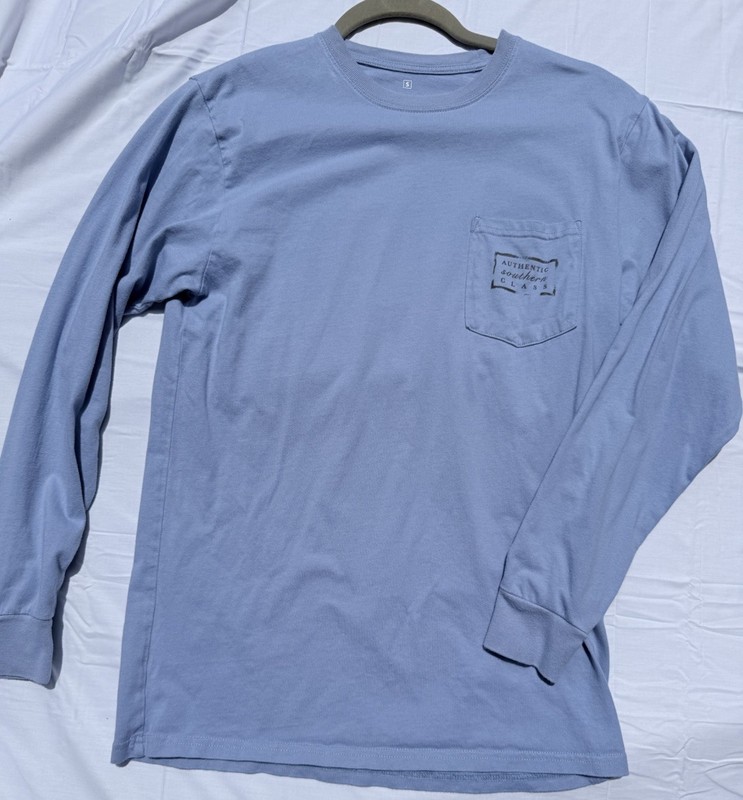 Southern Marsh Men’s Small Blue Pocket Tee Duck Graphic Long Sleeve