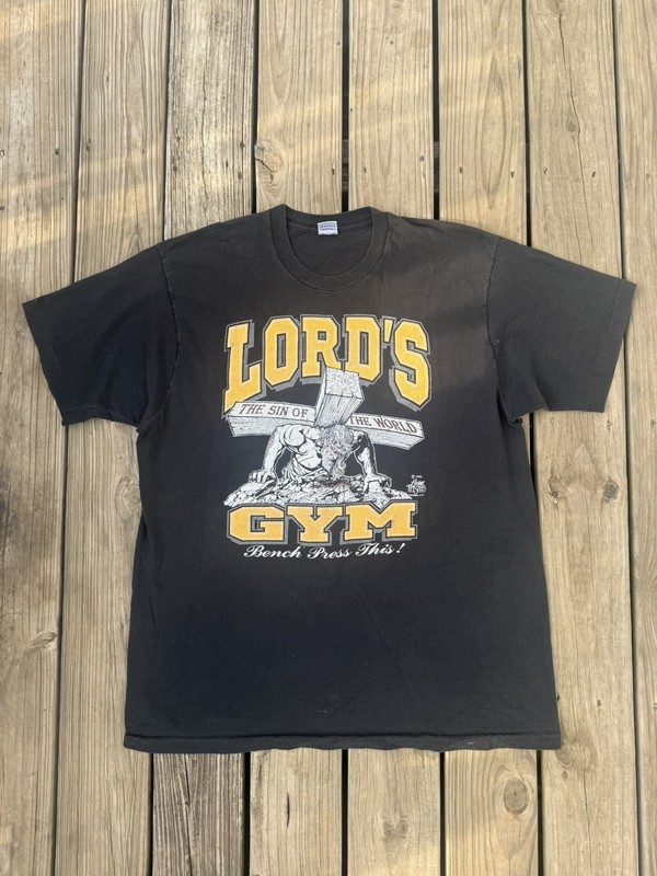 Vintage Lords Gym Shirt Men’s 2XL Black USA Made Cotton Faded 90s