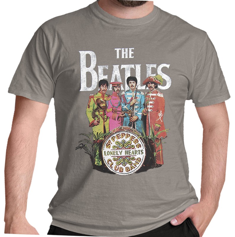Official The Beatles T Shirt Sgt Pepper Lonely Hearts Logo Grey New S M L XL XXL