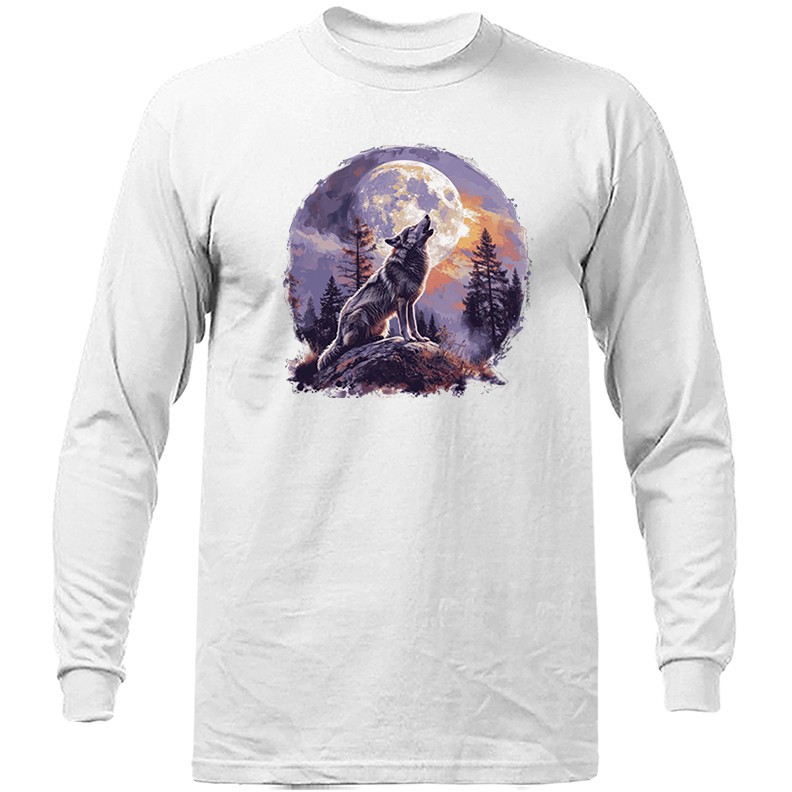 Howling Wolf Moonlight Wilderness Outdoor Wildlife Nature Long Sleeve Shirt