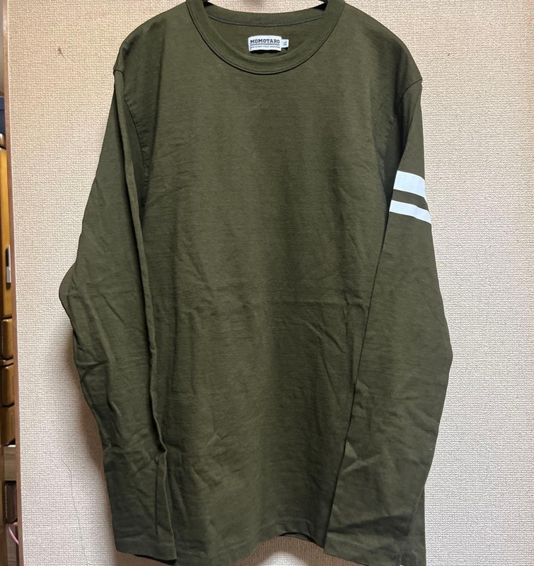 MOMOTARO JEANS Cotton Long Sleeve T-Shirt Khaki Size XL Made In Japan gallery