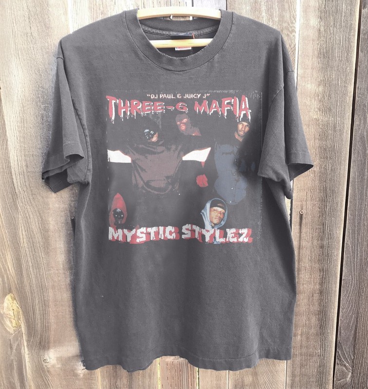 Three 6 Mafia Mystic Stylez Vintage Hip Hop Graphic T Shirt Charcoal S-5XL