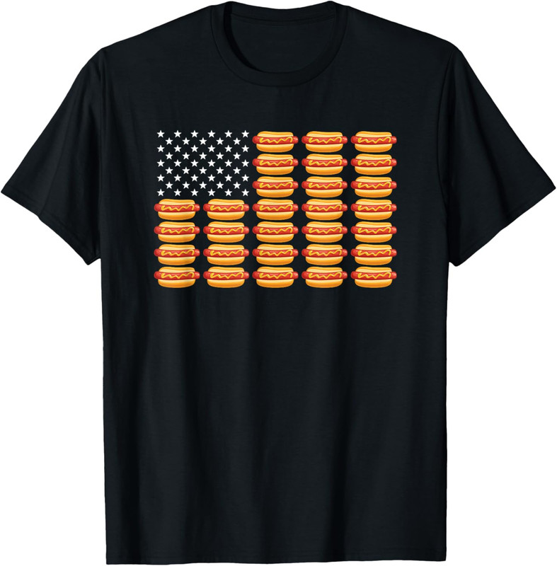 Hot Dog American Flag July 4th Patriotic Summer BBQ Funny T Shirt