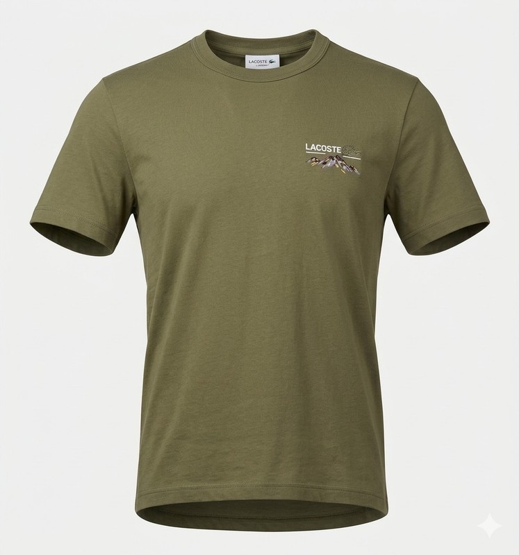 Lacoste Classic Fit Olive Cotton Men’s Graphic Print Crew Neck T-Shirt L
