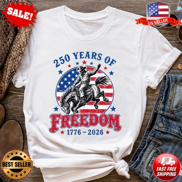 250 Years of Freedom Cowboy Horse Tee, 1776-2026 Western T-Shirt (Up to 5XL)