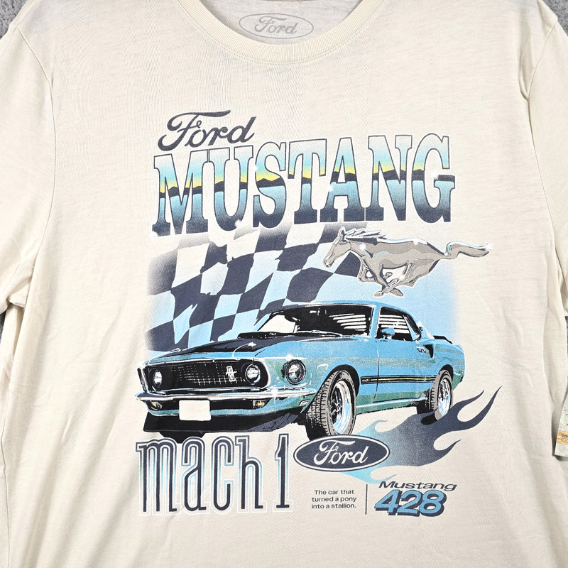 Lucky Brand Ford Mustang Shirt Mens XL White Blue Mach 1 428 Racing Casual NWT