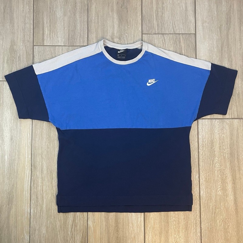 Nike Men’s Colorblock T-Shirt Blue Navy Gray Medium CJ4296-410 Crewneck Cotton