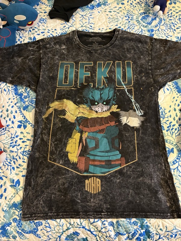 My Hero Academia Deku Men’s M Black Knit Crew Neck Short Sleeve Graphic Tee