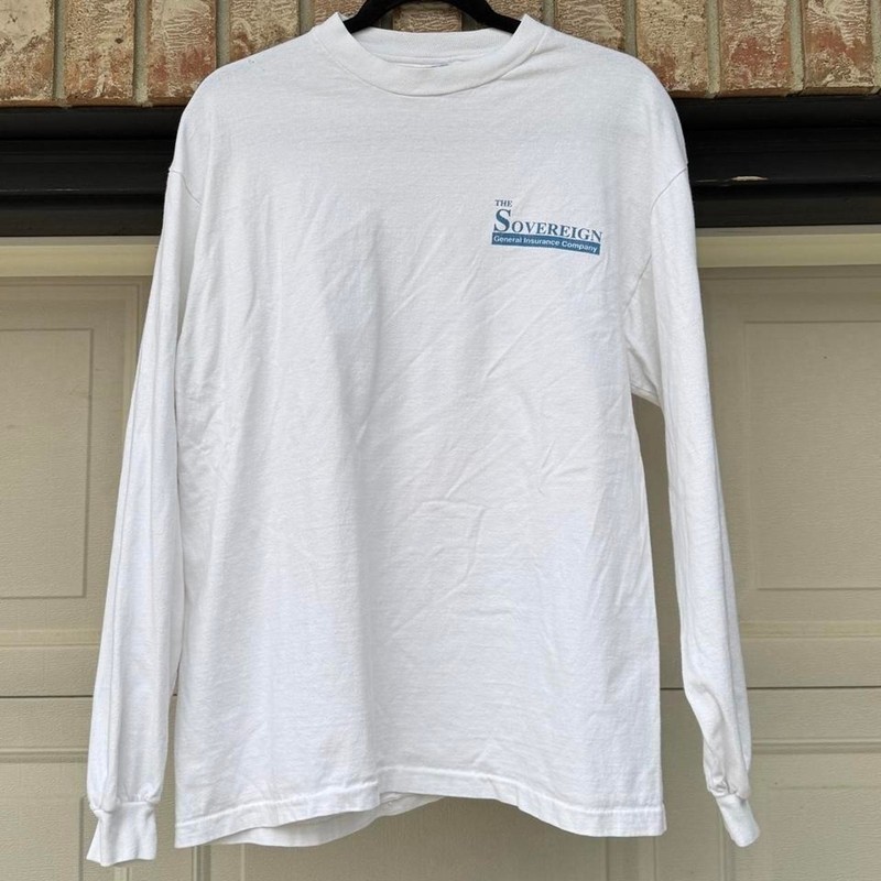 WHITE VINTAGE HANES BEEFY-T “SOVEREIGN” LONG SLEEVE