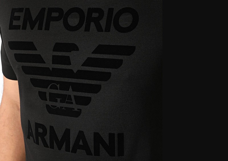 Emporio Armani Men's black cotton T-Shirt, velvet print Size M*L*XL*XXL New gallery