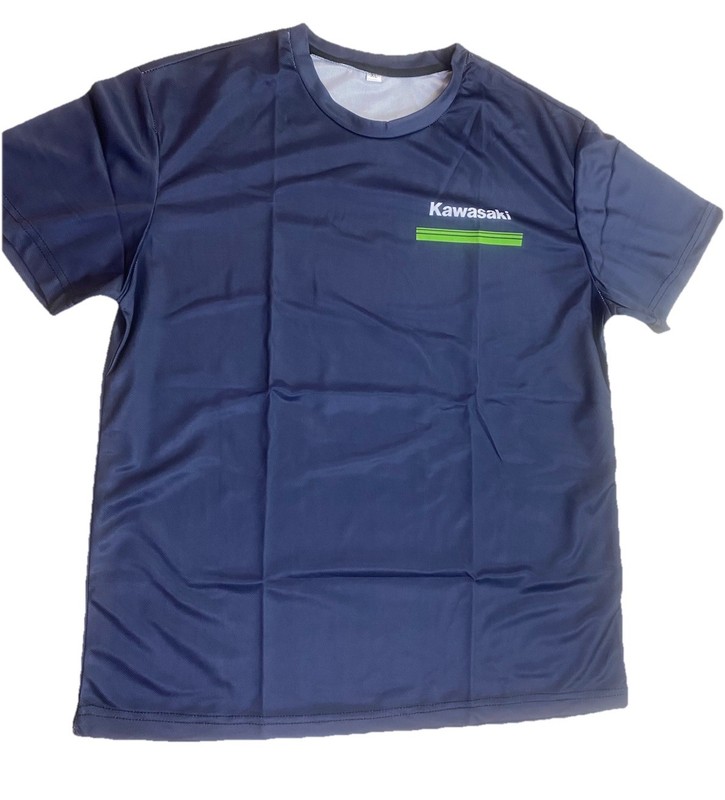 Men XL Motorcycle Quick Drying T-Shirt With Kawasaki Logo Navy/ Green