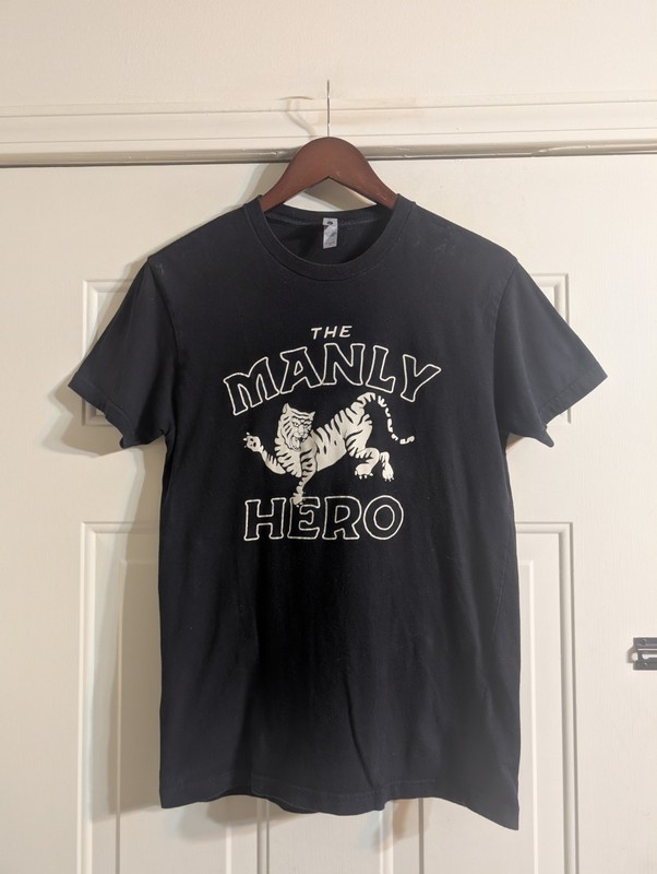 The Manly Hero Adult Small Jet Black 100% Cotton Pullover Tee VERY RARE design. gallery