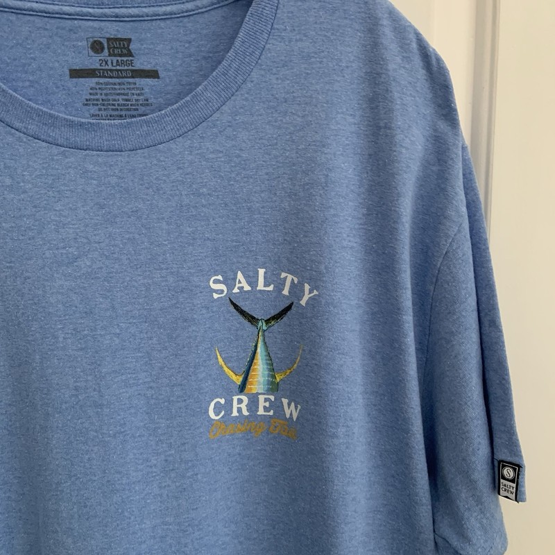 Salty Crew Chasing Tail T-Shirt Mens 2X Blue 2-Sided Bluefin Tuna Fishing GUC gallery
