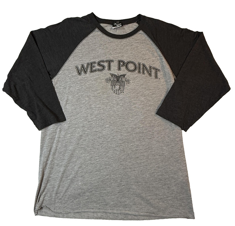 Vintage West Point Raglan Tee Mens M Army Black Knights Gray 3/4 Sleeve USA