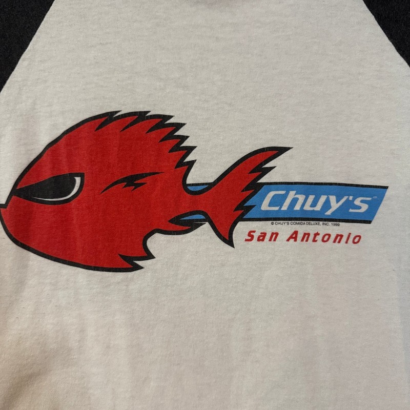Augusta Sportswear Men's L White Black Chuy's San Antonio Raglan T-Shirt Vtg 90s gallery