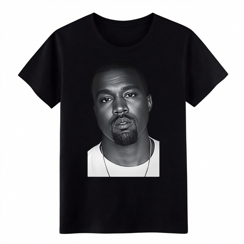 Kanye West Portrait Casual Cotton T-Shirt, Streetwear Hip Hop Tee