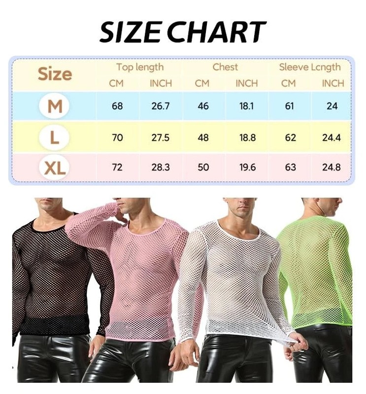 Men's Fishnet Shirt Mens Fishnet Top Mesh Transparent Long Sleeve Muscle T-Sh... gallery