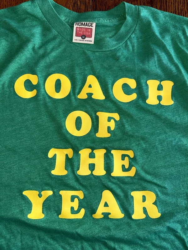 Homage Coach Of The Year Tee Shirt Green Yellow Medium Retro Style Made USA