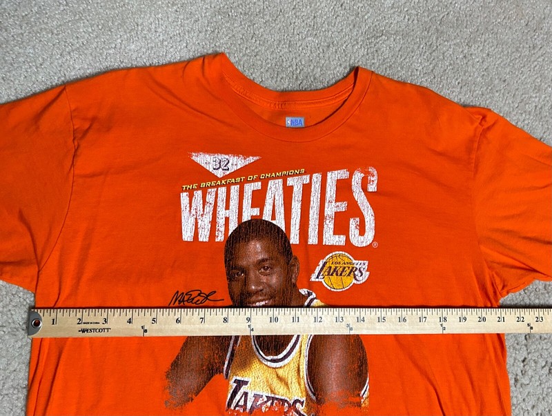 Vintage MAGIC JOHNSON T-Shirt WHEATIES Orange MEN'S Lakers LARGE vintage rare gallery