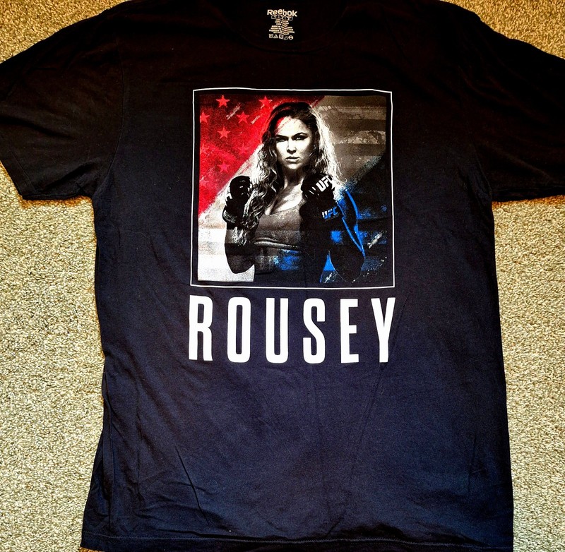 Ronda Rousey photo T-Shirt MMA WWE REEBOK Brazil UFC 190 correia Large Black !