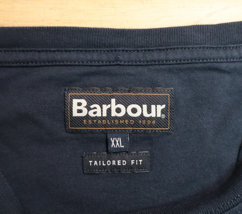 Mens BARBOUR T Shirt Size XXL Cotton Blue Solid Spell Out Short Sleeve Tailored gallery