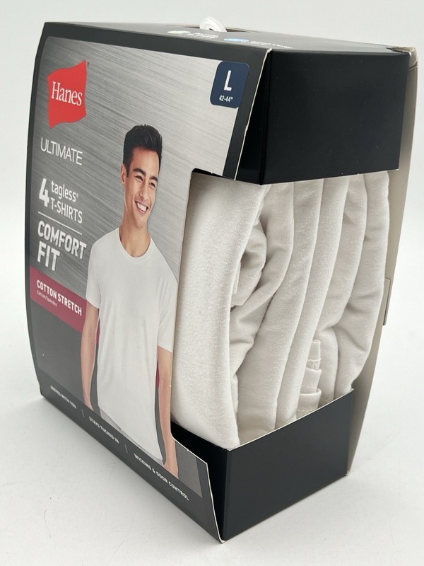 NEW HANES ULTIMATE 4 TAGLESS T-SHIRTS COMFORT FIT COTTON STRETCH SZ L WHITE 3621 gallery