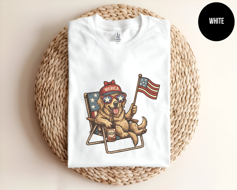 Patriotic Golden Retriever T Shirt Funny Merica Dog 4th of July American Flag Te gallery