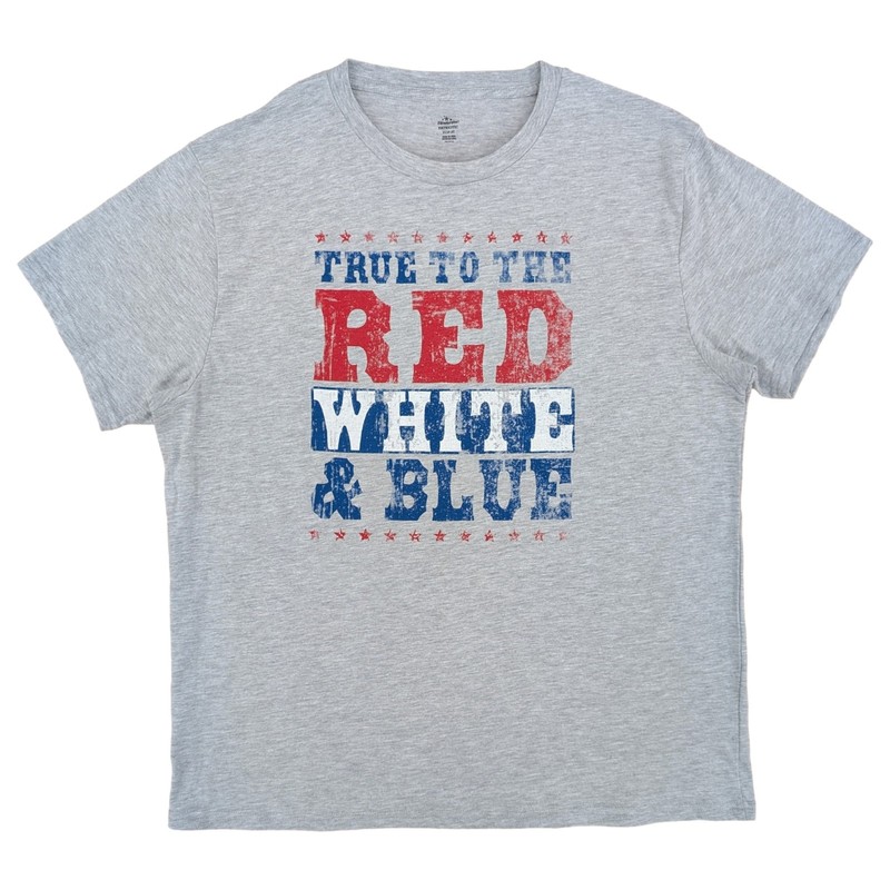 Mens Heather Gray Patriotic Americana Red White Blue Graphic T-Shirt