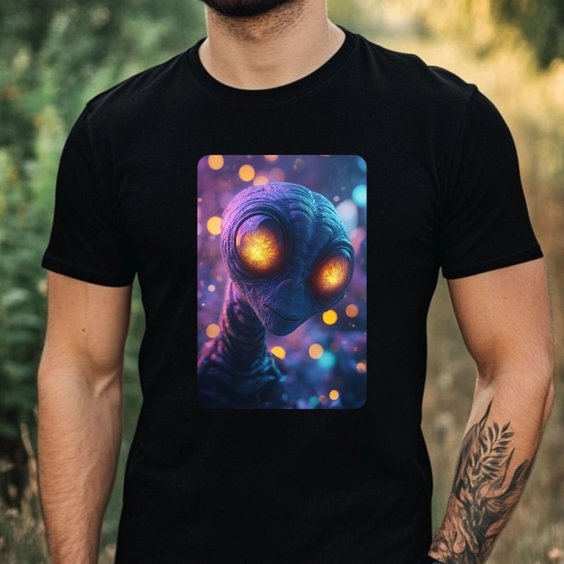 Men’s Alien with Glowing Eyes Motif Cotton T-Shirt Size XS to 5XL