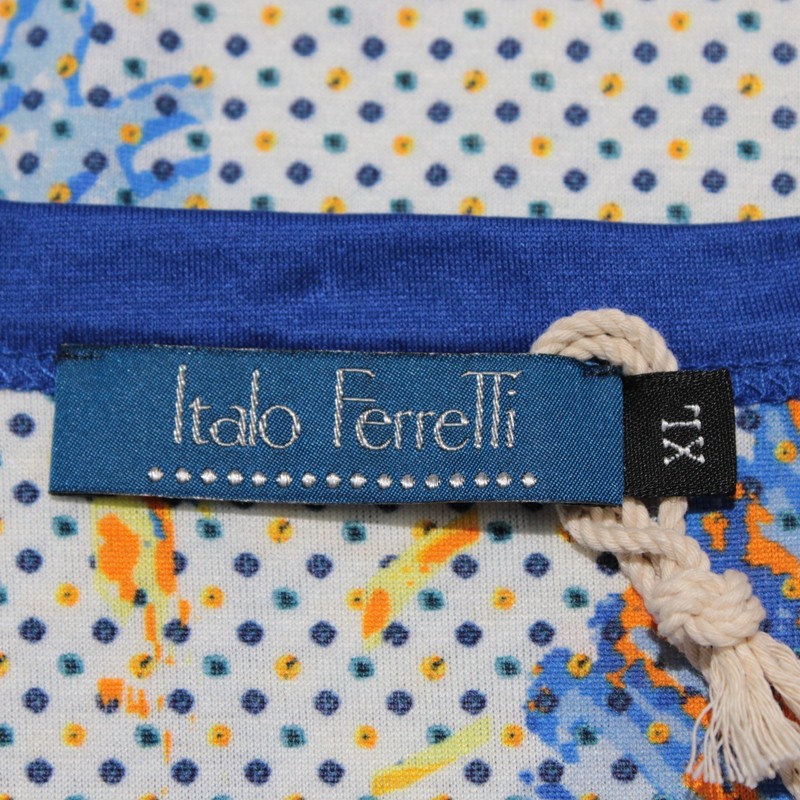 Italo Ferretti NWT Short Sleeve Crew T-Shirt Size XL in White/Blue/Yellow Cotton gallery