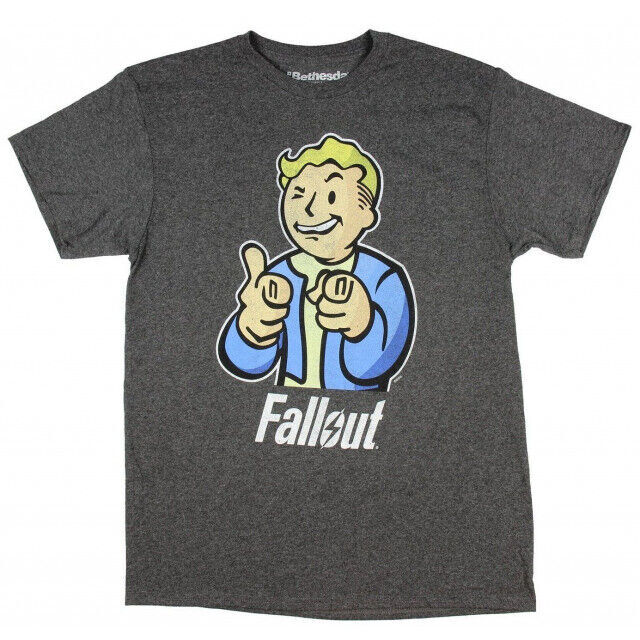 Fallout Vault Boy Officially Licensed Gamer Adult T Shirt Gray – Medium
