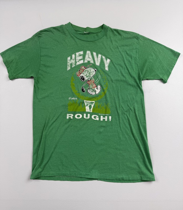 Vintage 1988 Snoopy Peanuts Shirt Mens Green Heavy Rough Golf Tee Cartoon Read