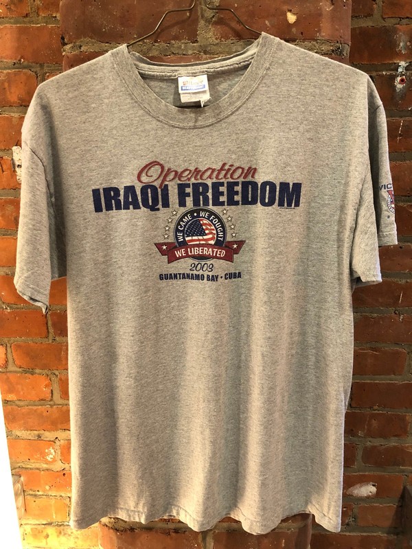 Vintage Operation Iraqi Freedom T-Shirt Size Large Gray Military Y2K Retro 90s