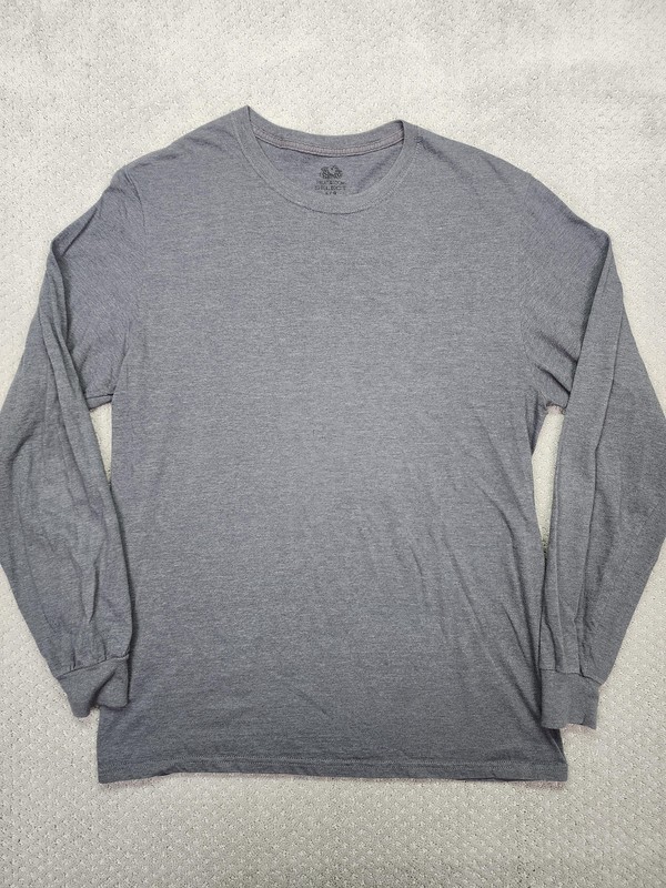 Fruit Of The Loom Shirt Mens Large Gray Long Sleeve Select Tee Tagless