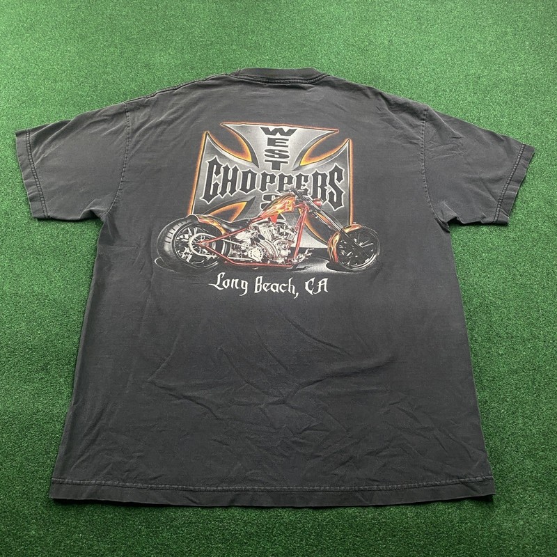 Vintage West Coast Choppers Shirt Mens XL Black 90S Y2K Jesse Who Biker Faded