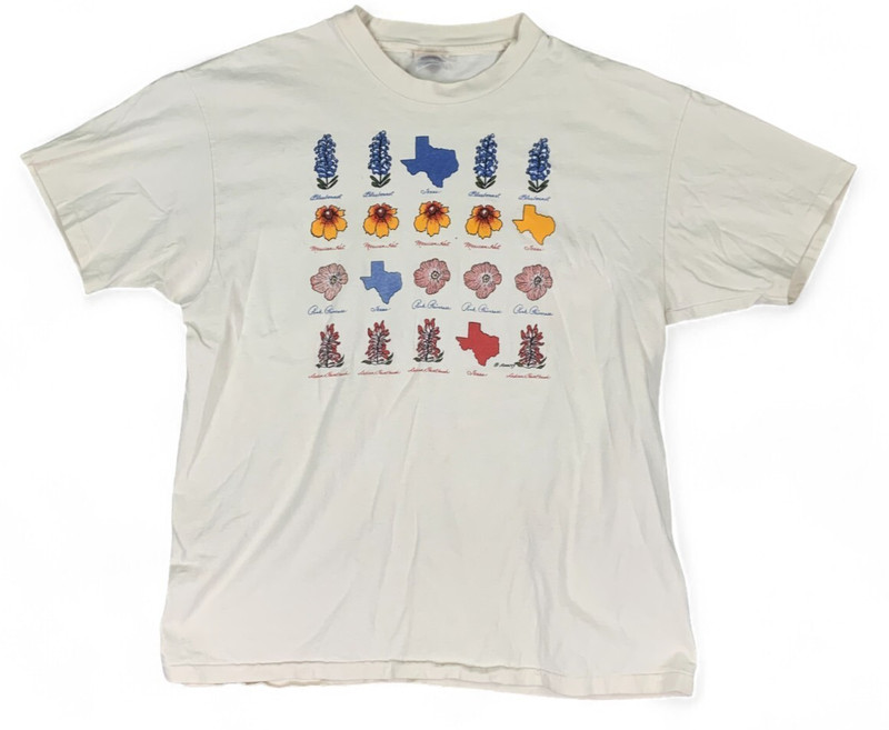 Vintage Hanes Heavyweight T Shirt Single Stitch Texas Wildflower USA LadyBird XL