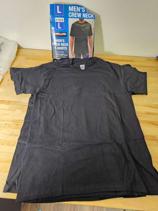 L / LARGE – BLACK – 6 PACK – Kirkland Signature Men’s Crew Neck Cotton Shirts